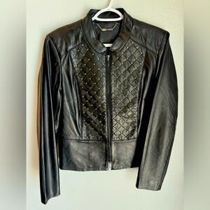 White House Black Market Black Quilted Leather Jacket Size Large